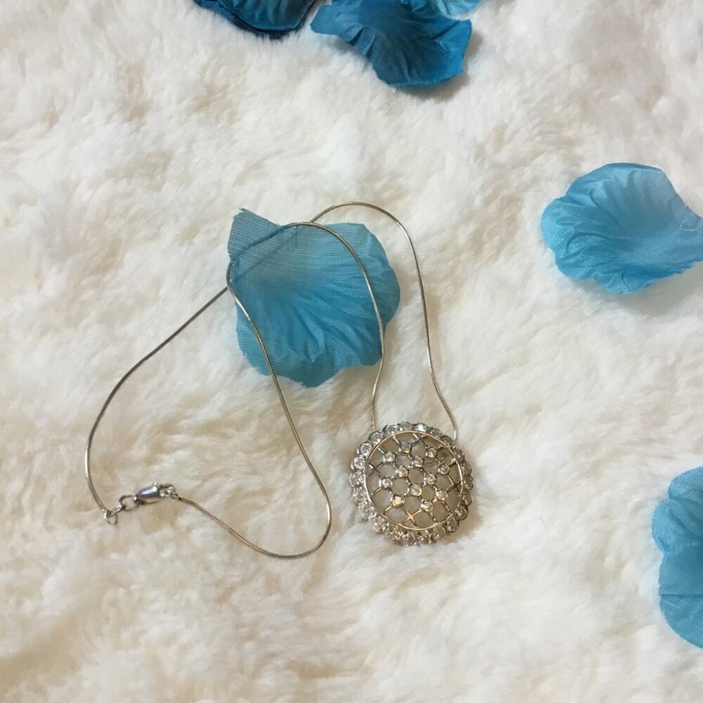 Sterling Silver Round Crystal Raindrop Pendant Necklace - Picture 10 of 11